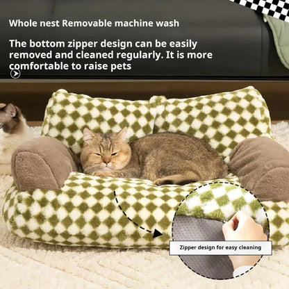 Mystery Paw Plush Pet Bed - Cozy Couch for Cats & Dogs