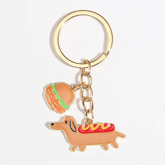 Charming Enamel Keychain - Hamburger & Hot Dog