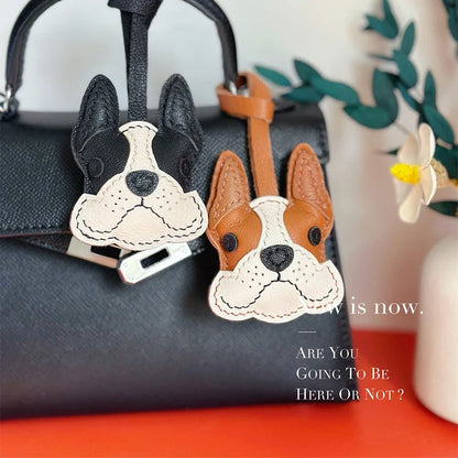 Charming Puppy-Themed Cowhide Key Chains & Backpack Charms