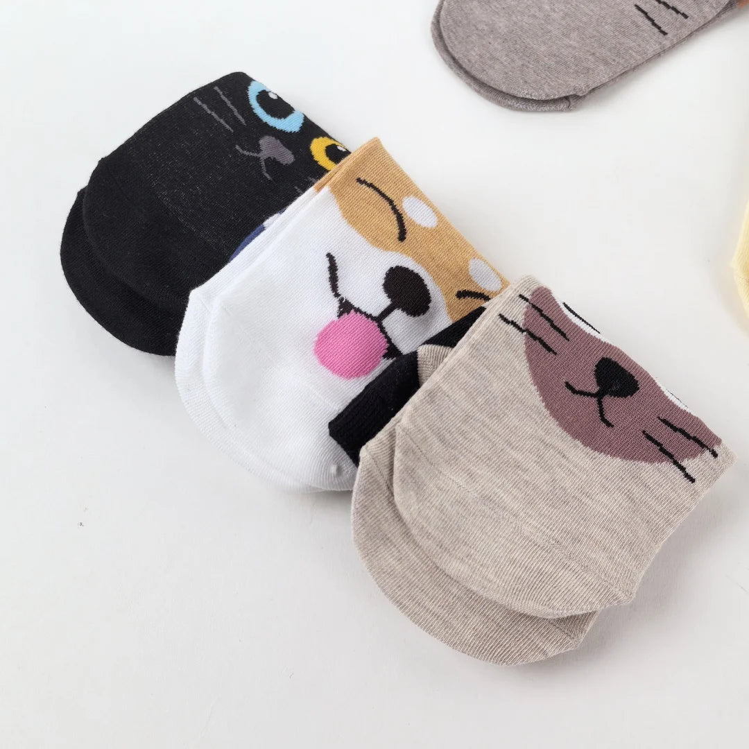 Comfy Cartoon Cat & Dog Women's Socks - 5 Pairs