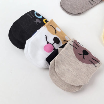 Comfy Cartoon Cat & Dog Women's Socks - 5 Pairs