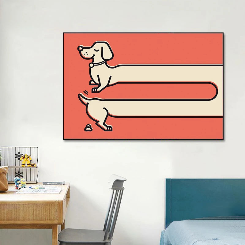 Kawaii Dachshund Dog Canvas Wall Art for Home Decor