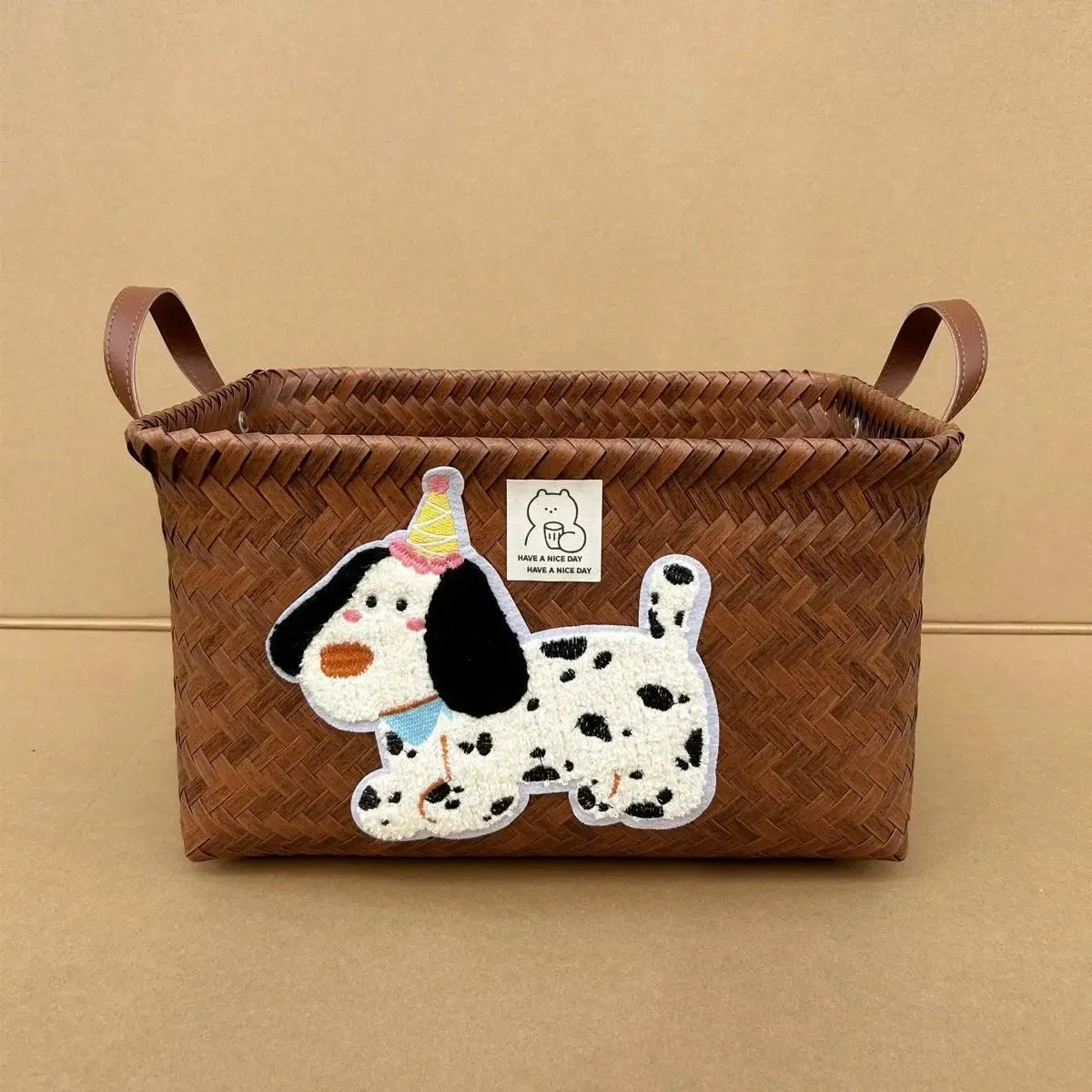 Stylish Plastic Woven Pet Toy Organizer with PU Handle