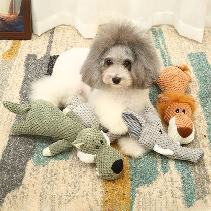 Squeaky Lion, Wolf, & Elephant Plush Toys for Dogs