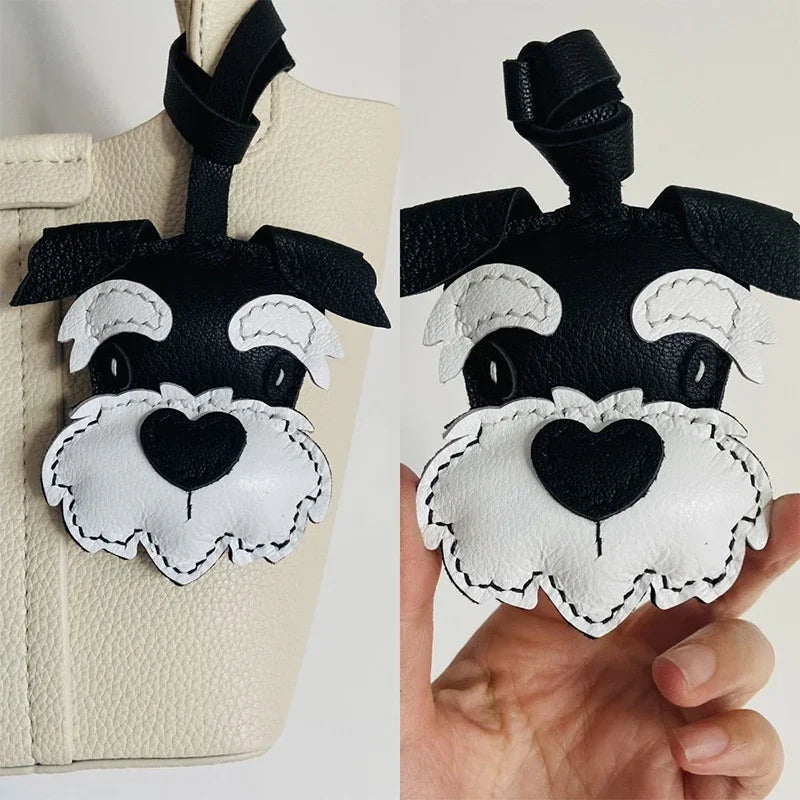 Charming Puppy-Themed Cowhide Key Chains & Backpack Charms
