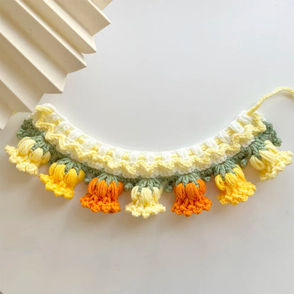 Handmade Knit Collar with Orchid Bell for Cats & Dogs