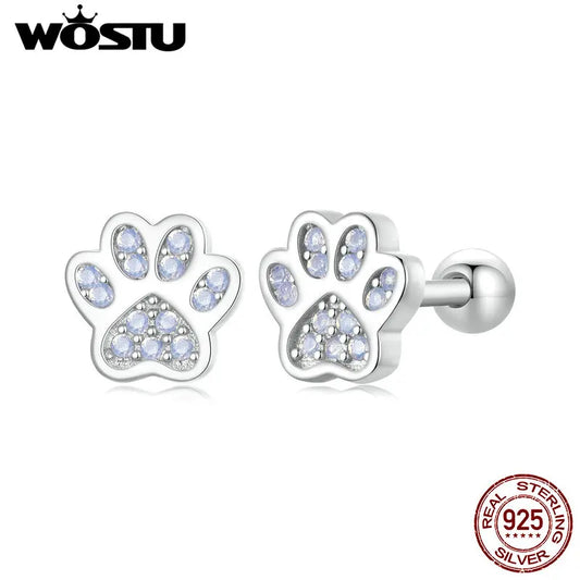 Mystery Paw Sterling Silver Pink Opal Paw Earrings - Purrfect Gift!