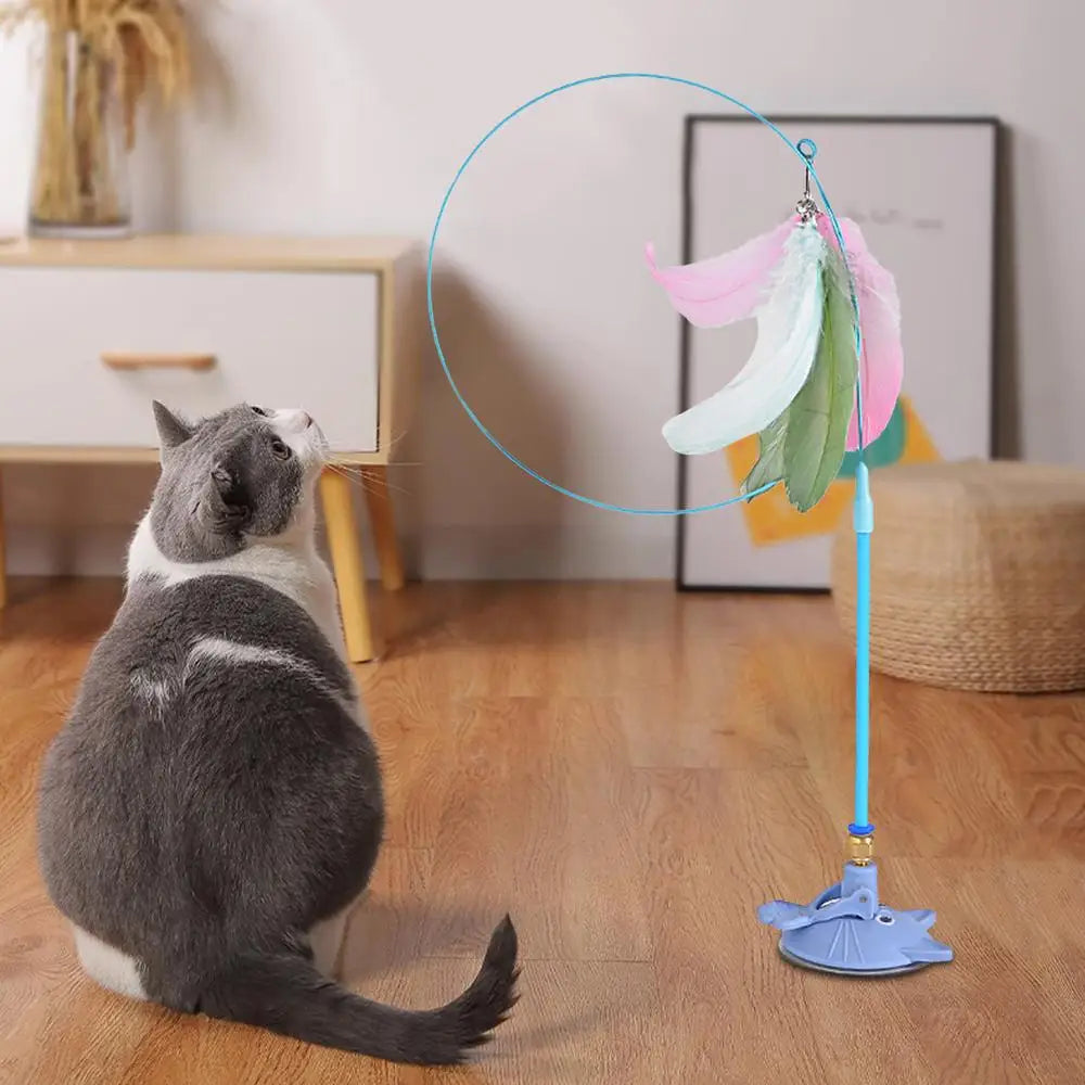 Mystery Paw Suction Cup Feather Teaser Wand - Endless Fun for Your Feline!