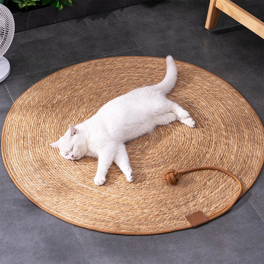 Mystery Paw Natural Rattan Cat Scratcher Mat - Elegant Floor & Furniture Protector