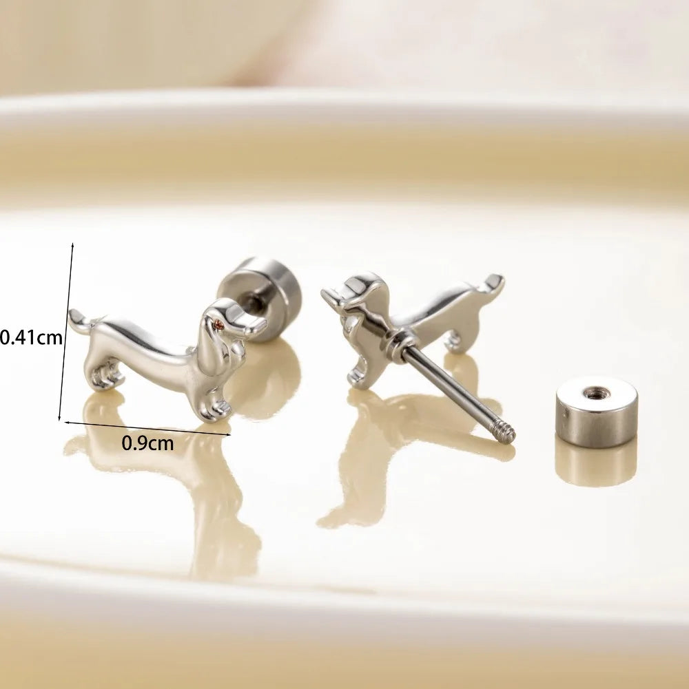 Stainless Steel Dachshund Dog Stud Earrings