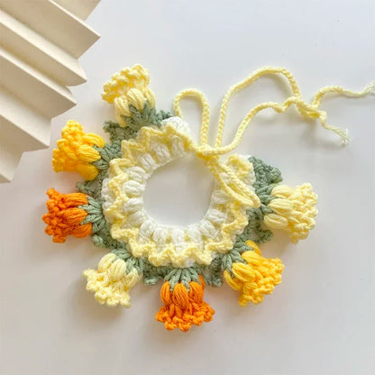 Handmade Knit Collar with Orchid Bell for Cats & Dogs