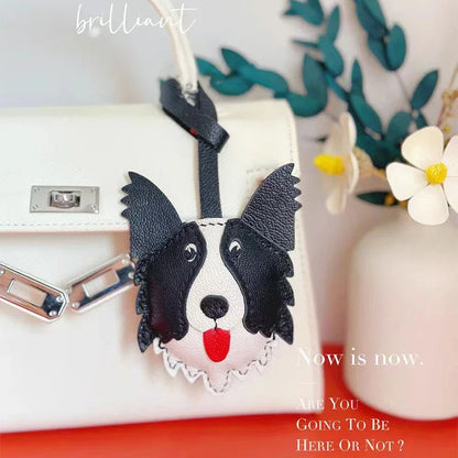 Charming Puppy-Themed Cowhide Key Chains & Backpack Charms