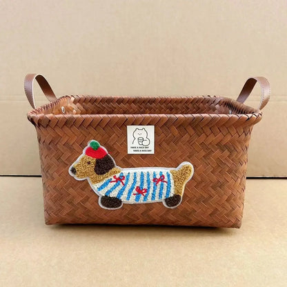 Stylish Plastic Woven Pet Toy Organizer with PU Handle