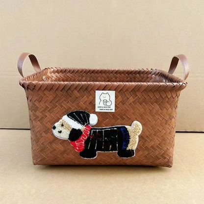 Stylish Plastic Woven Pet Toy Organizer with PU Handle