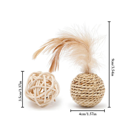 Funny Feather & Rattan Bell Balls - Interactive Cat Toys