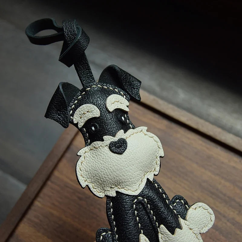 Charming Puppy-Themed Cowhide Key Chains & Backpack Charms