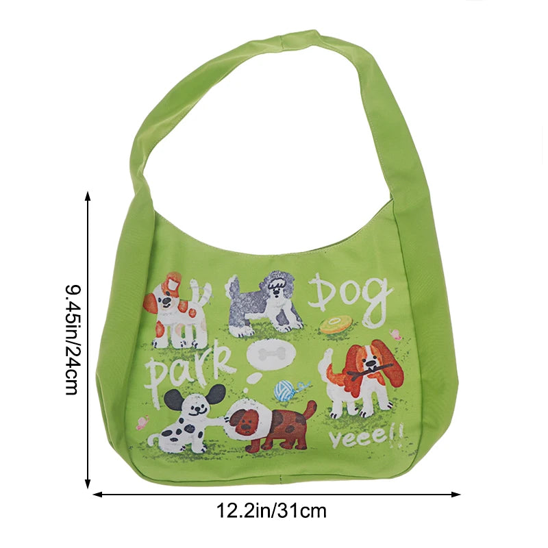 Mystery Paw Fresh Green Puppy Shoulder Bag - Stylish and Spacious Tote