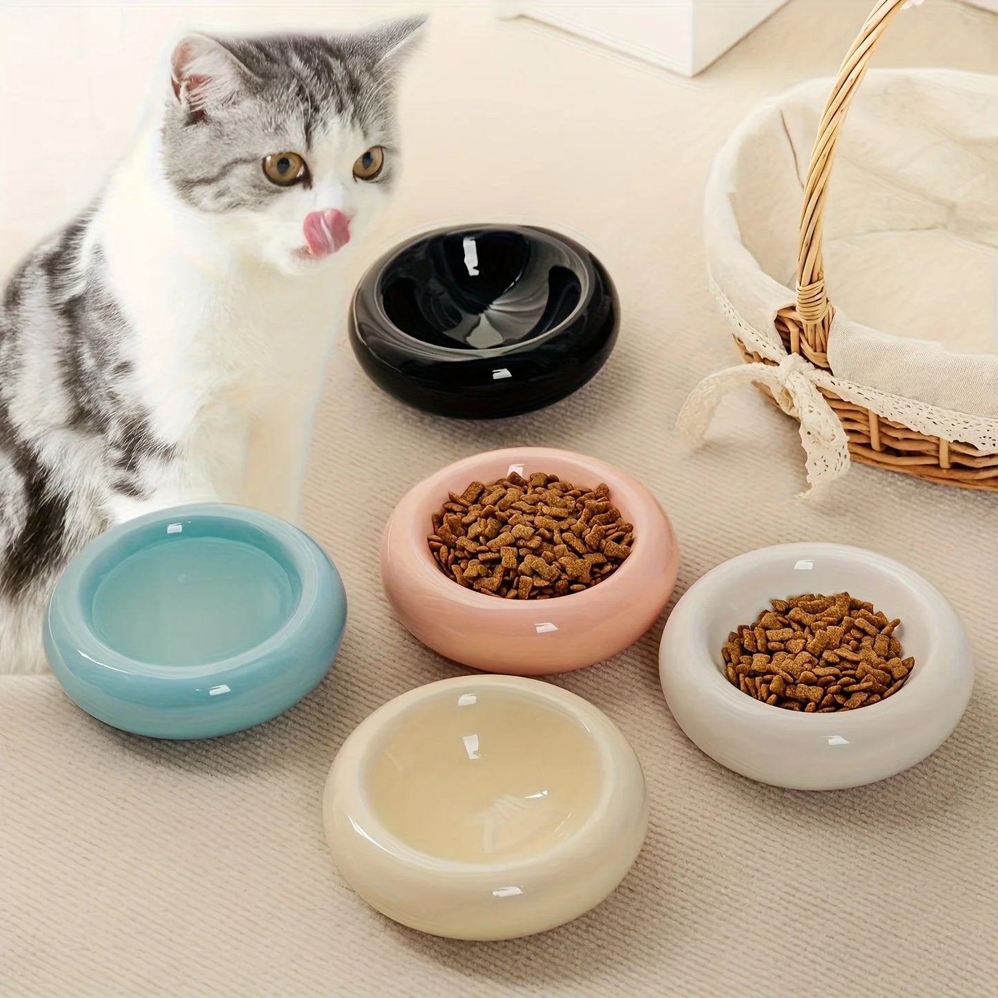 Mystery Paw Ceramic Donut Cat Bowl - Anti-Slip & Stylish