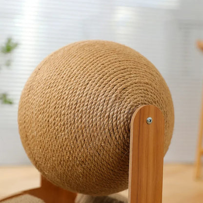Mystery Paw 2-in-1 Wooden Cat Scratcher & Sisal Ball – Stylish Cat Furniture for Healthy Scratching