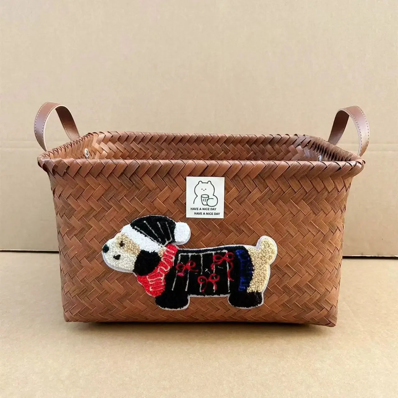 Stylish Plastic Woven Pet Toy Organizer with PU Handle