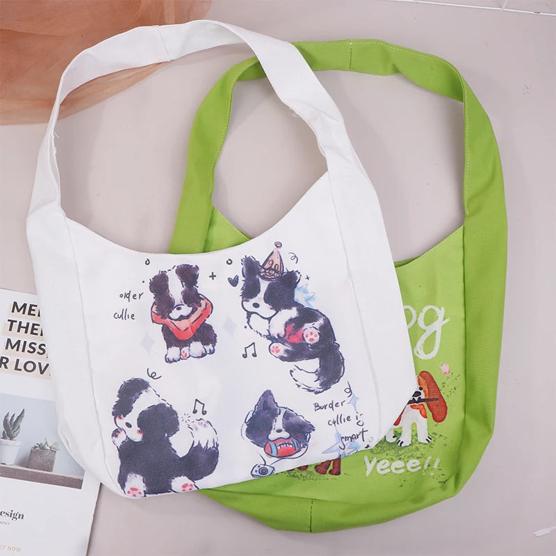Mystery Paw Fresh Green Puppy Shoulder Bag - Stylish and Spacious Tote