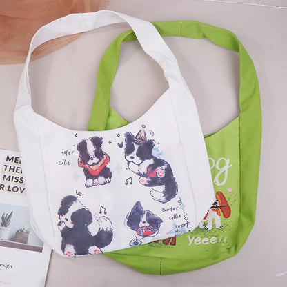 Mystery Paw Fresh Green Puppy Shoulder Bag - Stylish and Spacious Tote