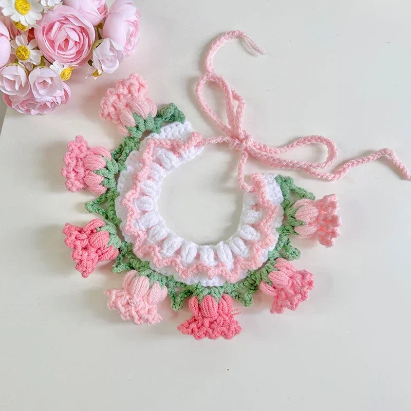 Handmade Knit Collar with Orchid Bell for Cats & Dogs
