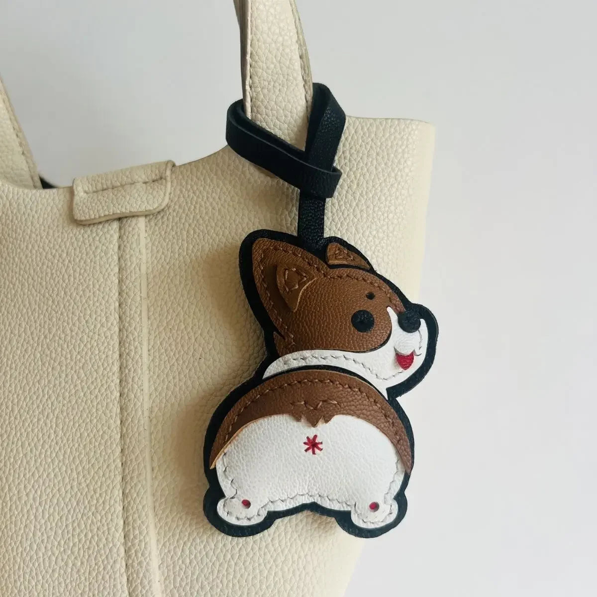 Charming Puppy-Themed Cowhide Key Chains & Backpack Charms