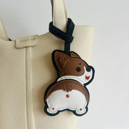 Charming Puppy-Themed Cowhide Key Chains & Backpack Charms
