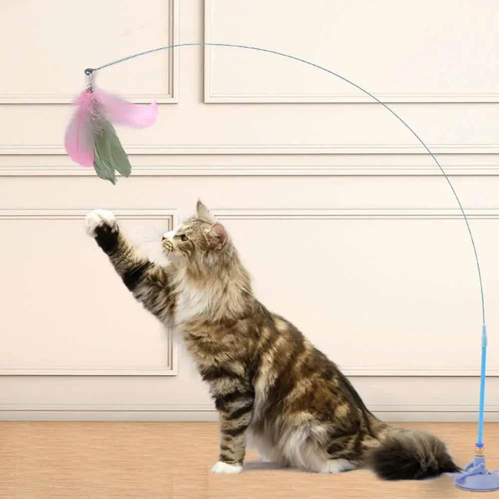 Mystery Paw Suction Cup Feather Teaser Wand - Endless Fun for Your Feline!