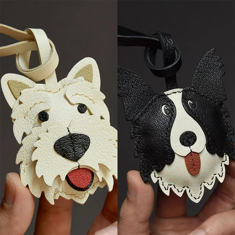 Charming Puppy-Themed Cowhide Key Chains & Backpack Charms