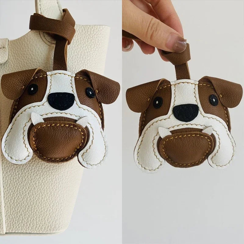 Charming Puppy-Themed Cowhide Key Chains & Backpack Charms
