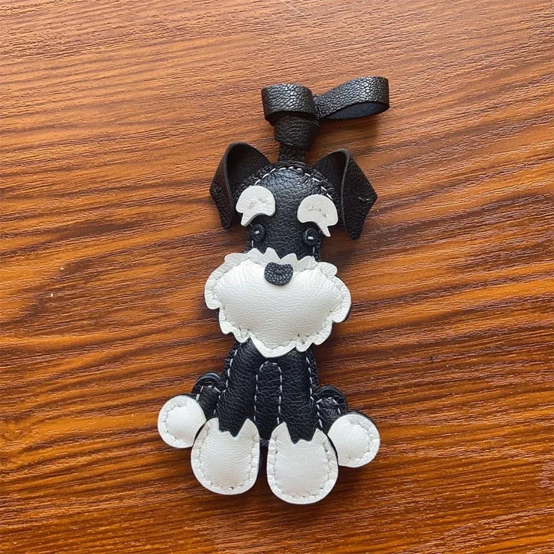Charming Puppy-Themed Cowhide Key Chains & Backpack Charms