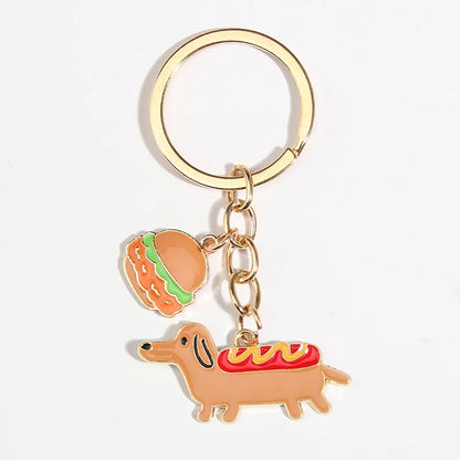 Charming Enamel Keychain - Hamburger & Hot Dog