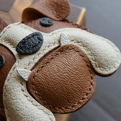 Charming Puppy-Themed Cowhide Key Chains & Backpack Charms