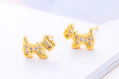 925 Sterling Silver Zircon Puppy Dog Stud Earrings