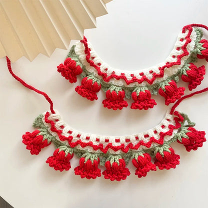 Handmade Knit Collar with Orchid Bell for Cats & Dogs
