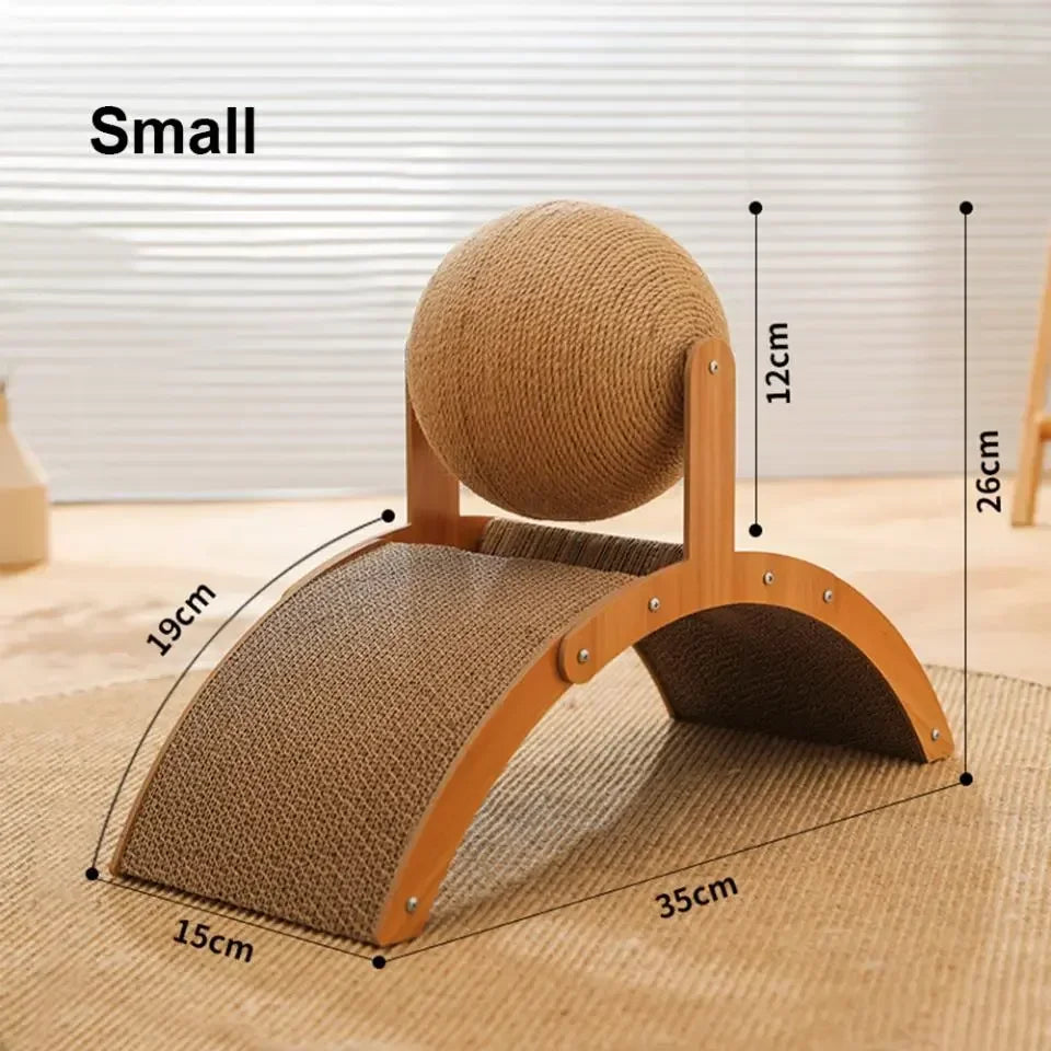 Mystery Paw 2-in-1 Wooden Cat Scratcher & Sisal Ball – Stylish Cat Furniture for Healthy Scratching