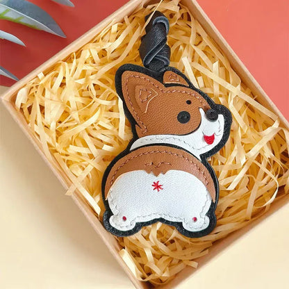 Charming Puppy-Themed Cowhide Key Chains & Backpack Charms