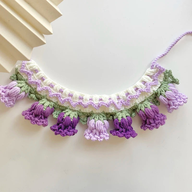 Handmade Knit Collar with Orchid Bell for Cats & Dogs
