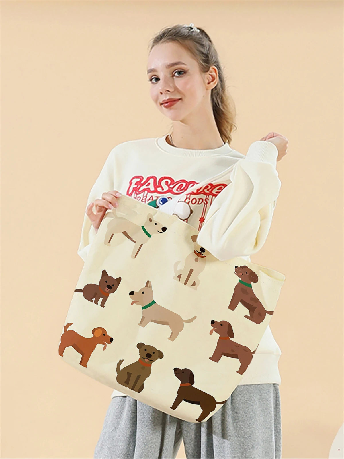 Cartoon Dog Canvas Tote - Stylish & Eco-Friendly Shopping Bag