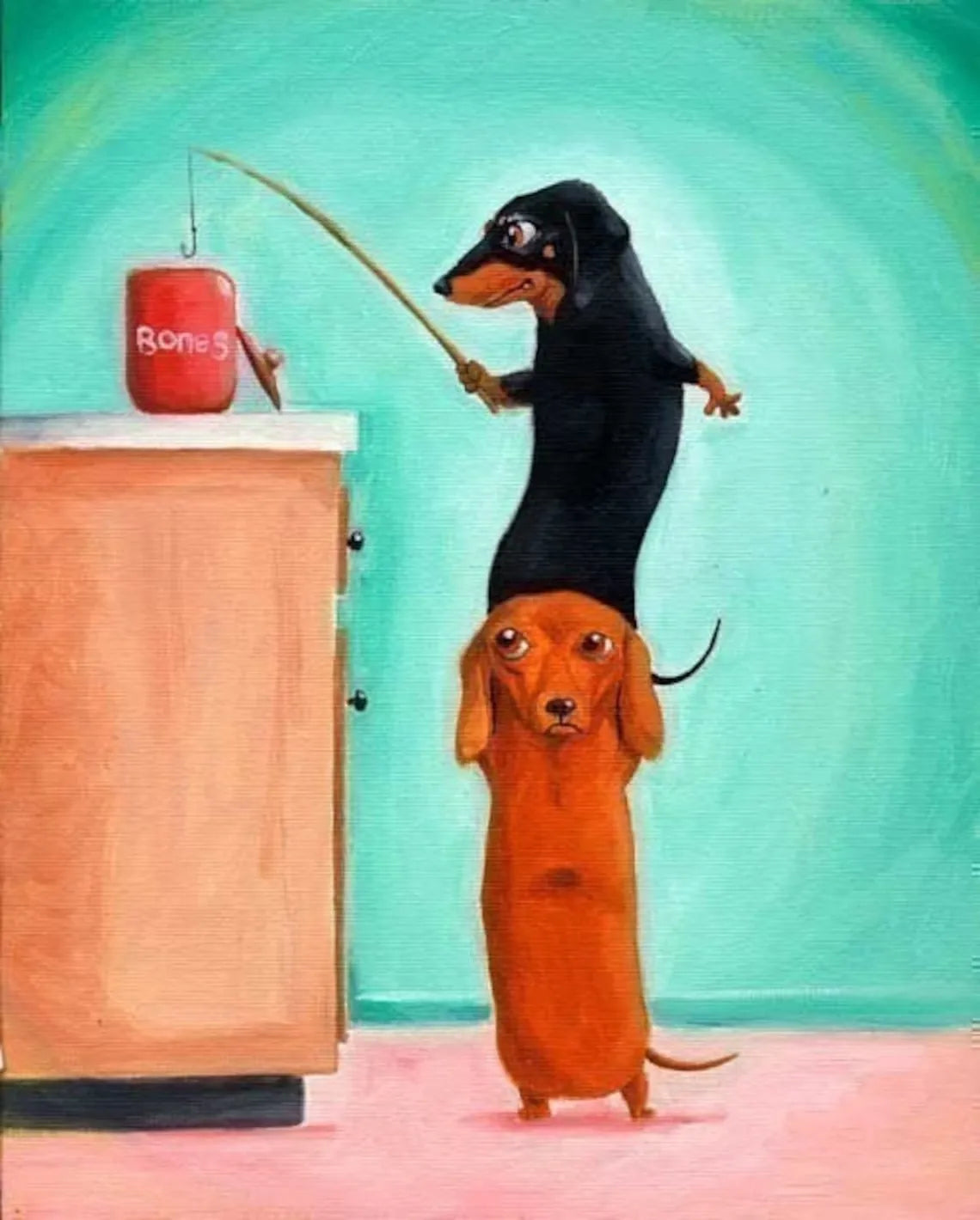 Kawaii Dachshund Dog Canvas Wall Art for Home Decor