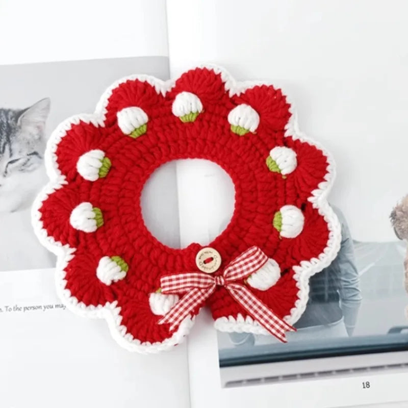 Hand-Woven Strawberry Collar for Cats & Small Dogs - Perfect for Pet Photography