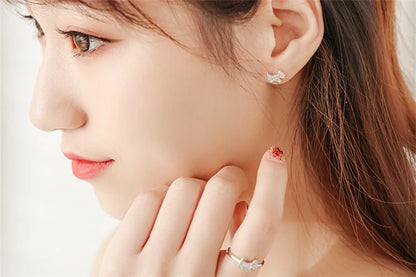 925 Sterling Silver Zircon Puppy Dog Stud Earrings