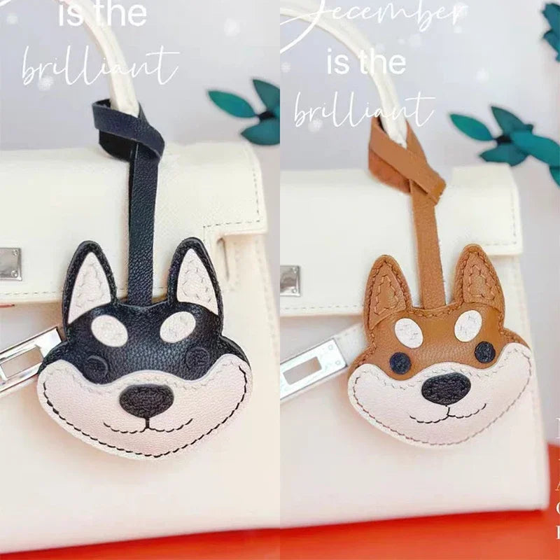 Charming Puppy-Themed Cowhide Key Chains & Backpack Charms