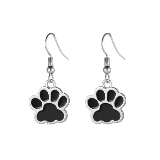Vintage Black Pawprint Drop Earrings - Perfect Gift for Pet Lovers