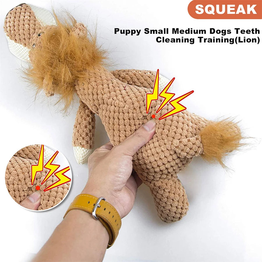 Squeaky Lion, Wolf, & Elephant Plush Toys for Dogs