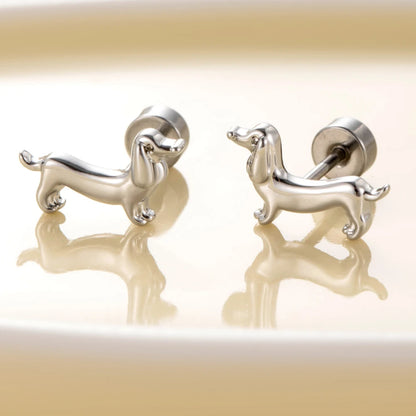 Stainless Steel Dachshund Dog Stud Earrings
