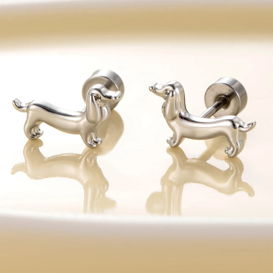 Stainless Steel Dachshund Dog Stud Earrings