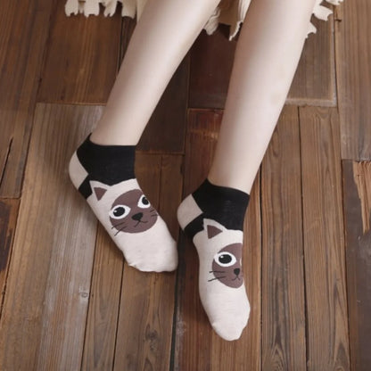 Comfy Cartoon Cat & Dog Women's Socks - 5 Pairs